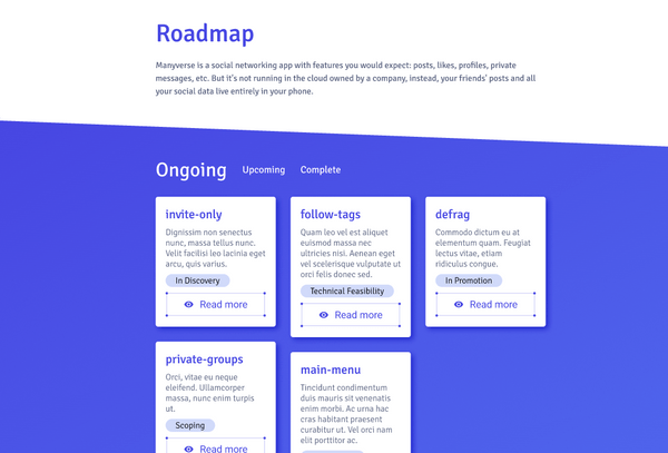 A screenshot of a design in Figma for the new roadmap website, displaying a header that says 